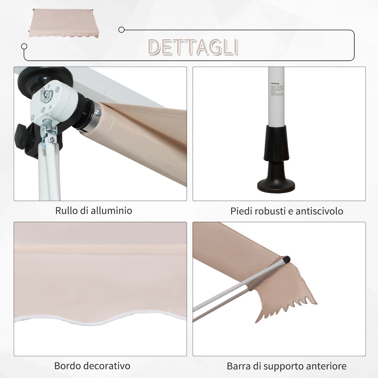 easycomfort easycomfort tenda da sole con manovella telaio telescopico e angolo regolabile beige 200x150cm