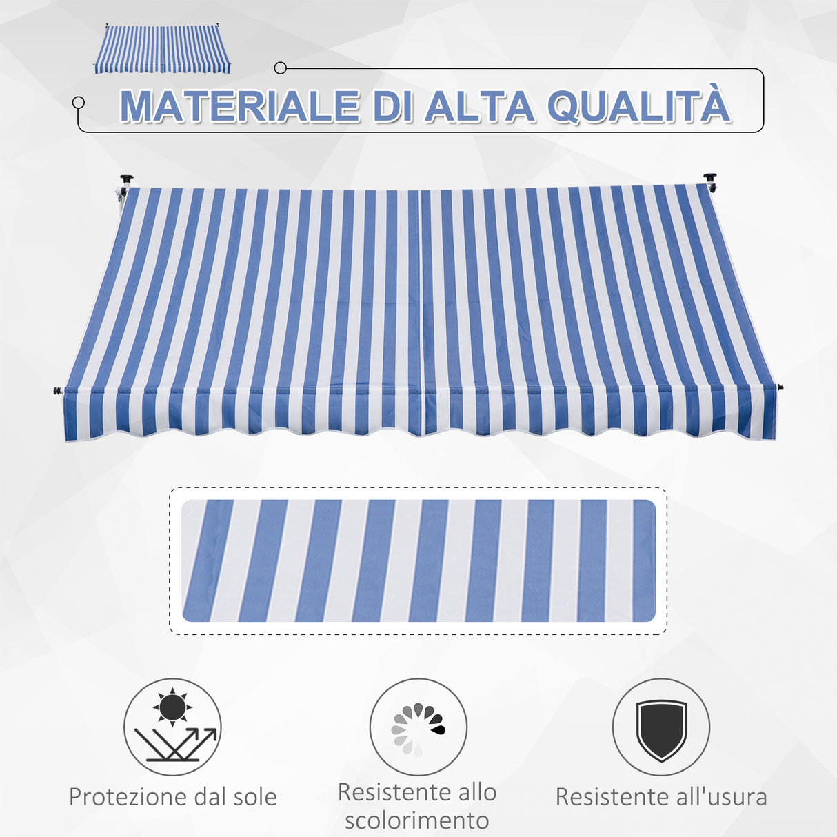 easycomfort easycomfort tenda da sole a bracci 3x1 5m con manovella e struttura telescopica bianco e blu