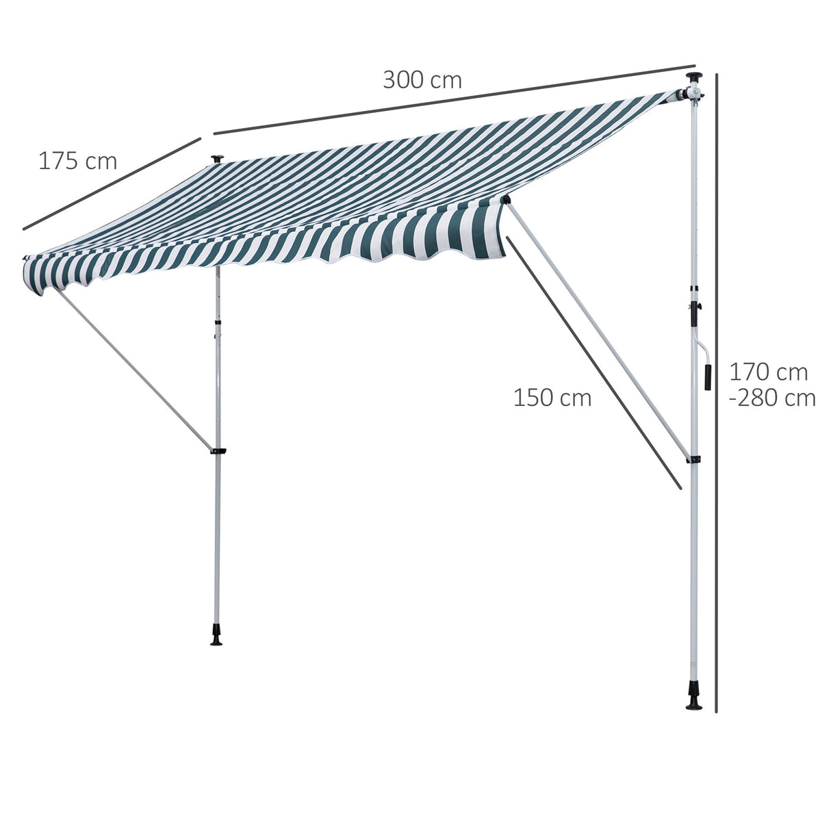 easycomfort tenda da sole a bracci 3x1.5m con manovella e struttura telescopica bianco e verde
