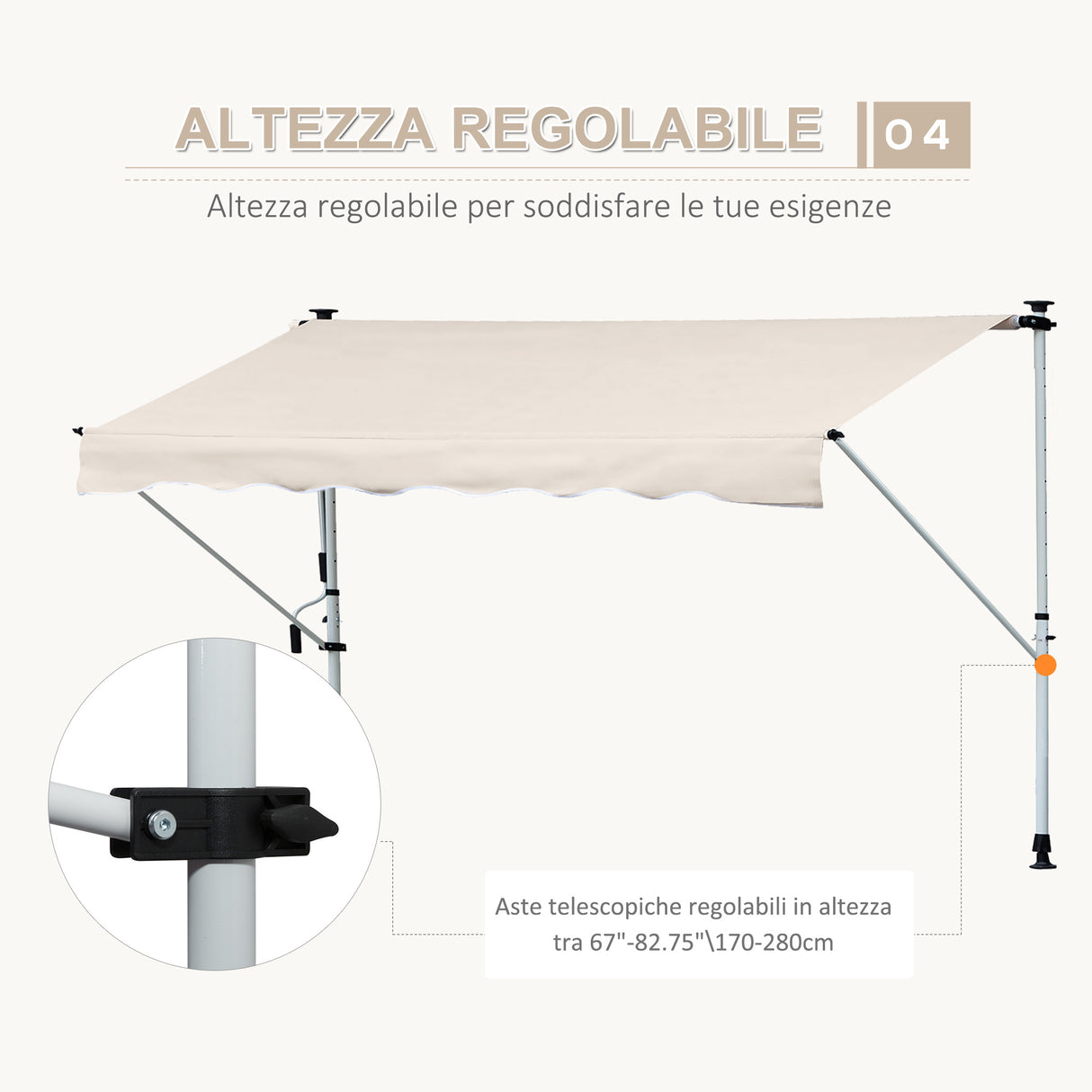 easycomfort easycomfort tenda da sole a bracci telescopica con manovella metallo e poliestere
