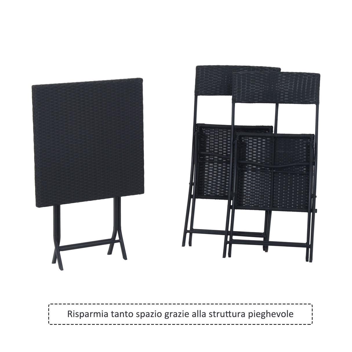 easycomfort easycomfort mobili da giardino in rattan set 1 tavolino e 2 sedie da giardino pieghevoli 3pz nero