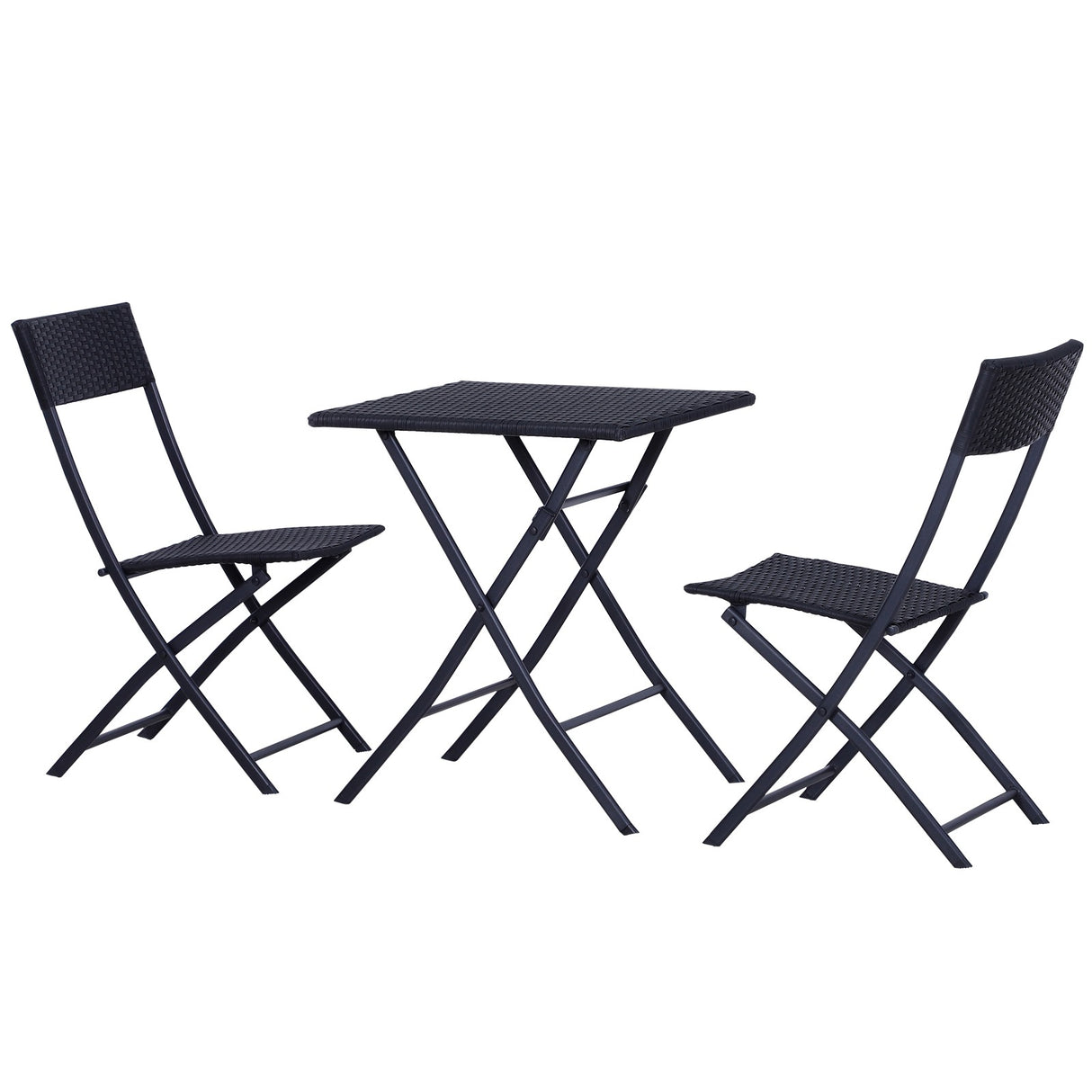 easycomfort easycomfort mobili da giardino in rattan set 1 tavolino e 2 sedie da giardino pieghevoli 3pz nero