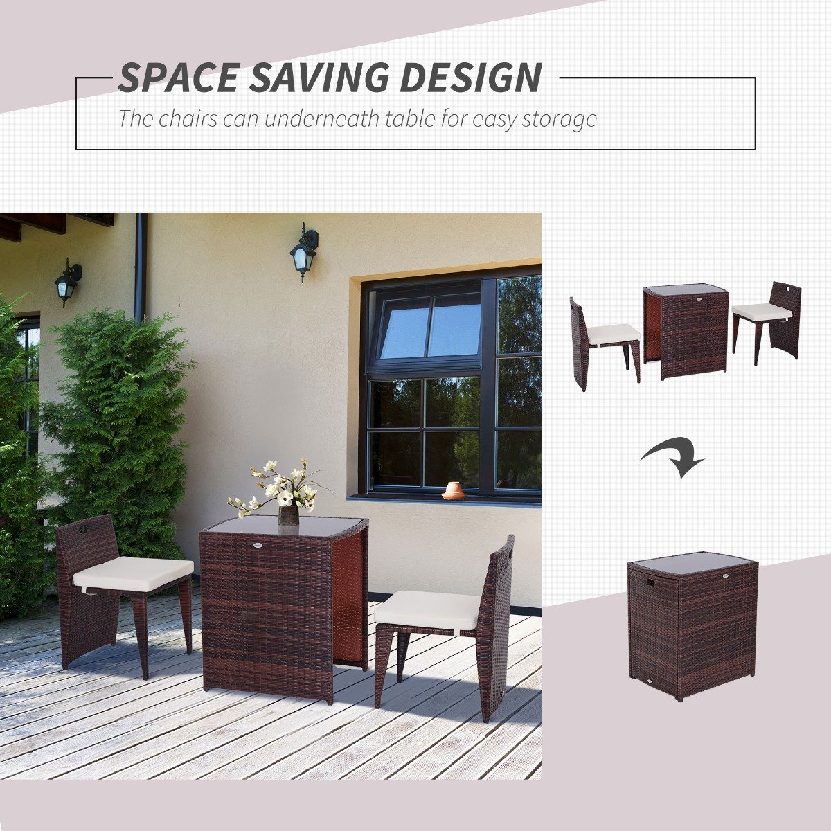 easycomfort easycomfort set mobili da giardino in rattan e ferro 3 pz set di tavolino e sedia con cuscino marrone e nero
