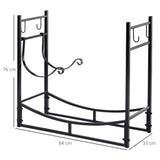 easycomfort portalegna da interno ed esterno in metallo con paletta scopa attizzatoio e pinza nero 84x33x76cm
