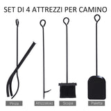 easycomfort portalegna da interno ed esterno in metallo con paletta scopa attizzatoio e pinza nero 84x33x76cm