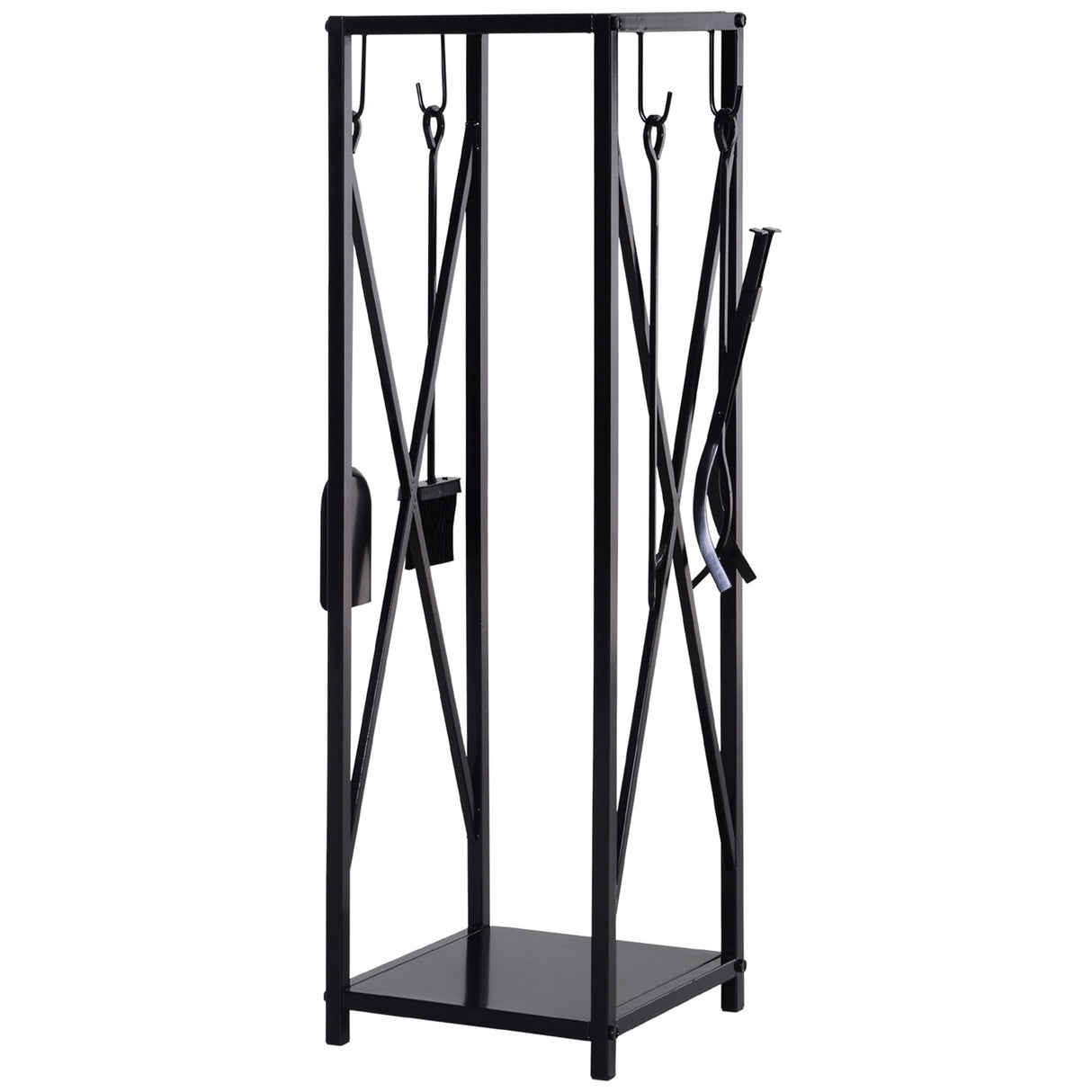 easycomfort portalegna da interno ed esterno salvaspazio in metallo con paletta scopino attizzatoio e pinza 34x34x111cm nero