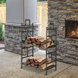 easycomfort portalegna in ferro battuto con attrezzi per camino e manici base porta legna rialzata e decori 51.5x33x77cm nero