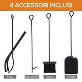 easycomfort portalegna da interno ed esterno in acciaio porta legna per camino con attizzatoio paletta scopino pinza 46x30x76cm nero