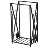 easycomfort portalegna da interno ed esterno in acciaio porta legna per camino con attizzatoio paletta scopino pinza 46x30x76cm nero