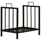 easycomfort portalegna da interno ed esterno in metallo con 2 manici e base rialzata per 50kg di legna nero
