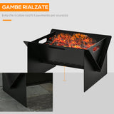easycomfort braciere da giardino in acciaio quadrato con maniglie 50x45x30cm nero