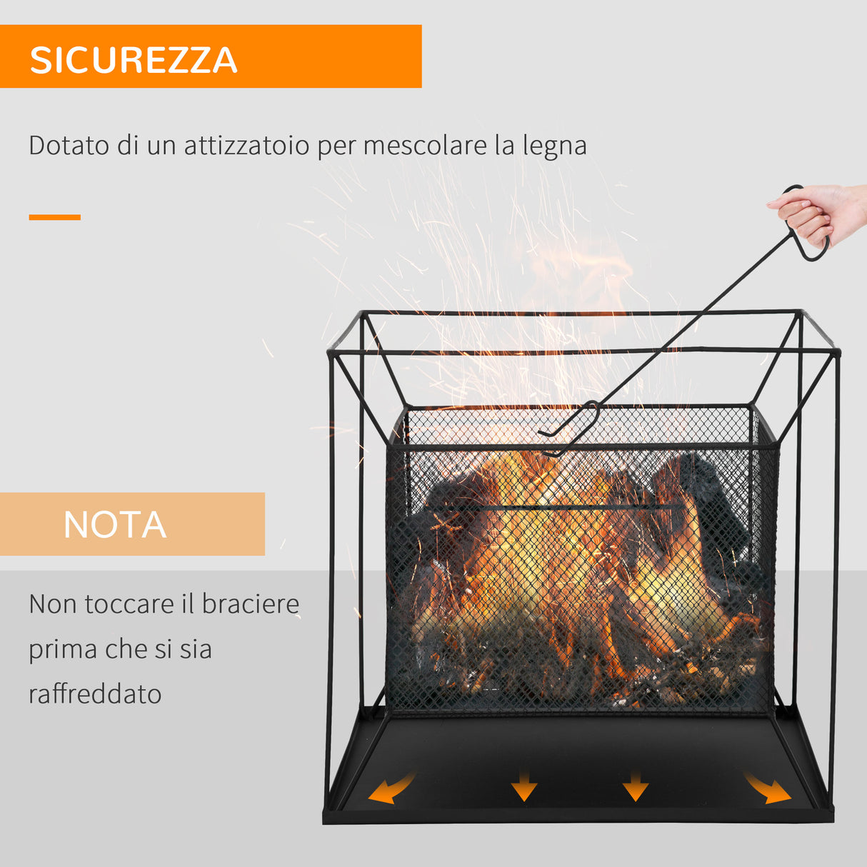 easycomfort braciere da giardino a legna portatile con attizzatoio 45x45x43cm nero