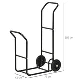 easycomfort carrello portalegna in acciaio con 2 ruote per interno ed esterno 77x42x105cm nero
