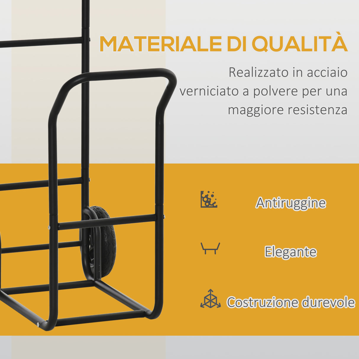 easycomfort carrello portalegna in acciaio con 2 ruote per interno ed esterno 77x42x105cm nero