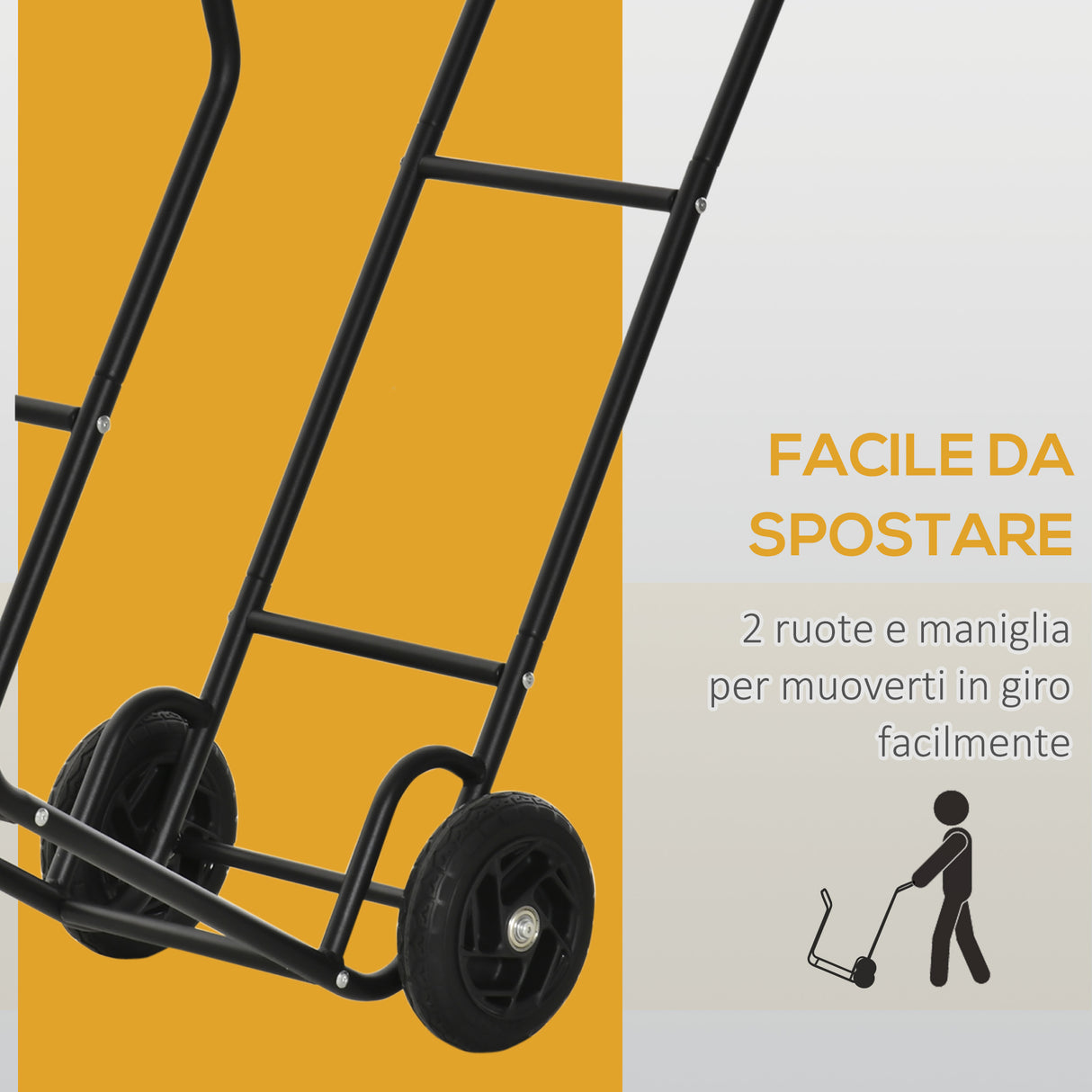 easycomfort carrello portalegna in acciaio con 2 ruote per interno ed esterno 77x42x105cm nero