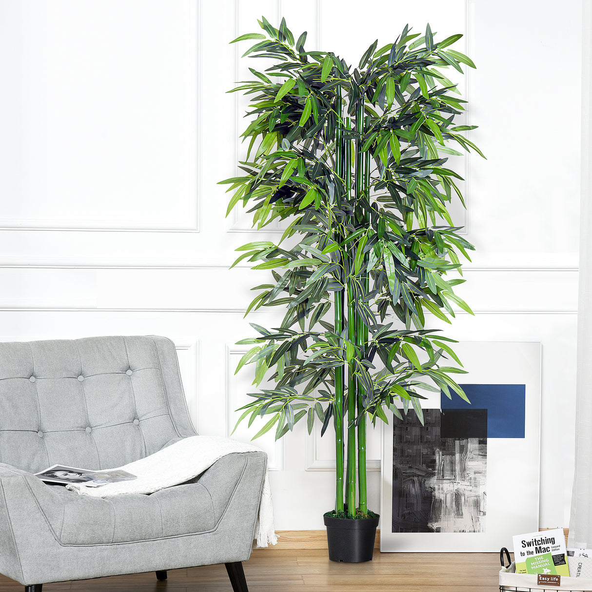 easycomfort pianta di bambu artificiale in vaso da 180cm per interni ed esterni