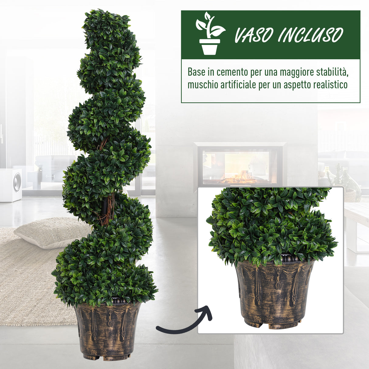 easycomfort easycomfort pianta artificiale bosso a spirale da esterno e interno con vaso 32 x 112cm