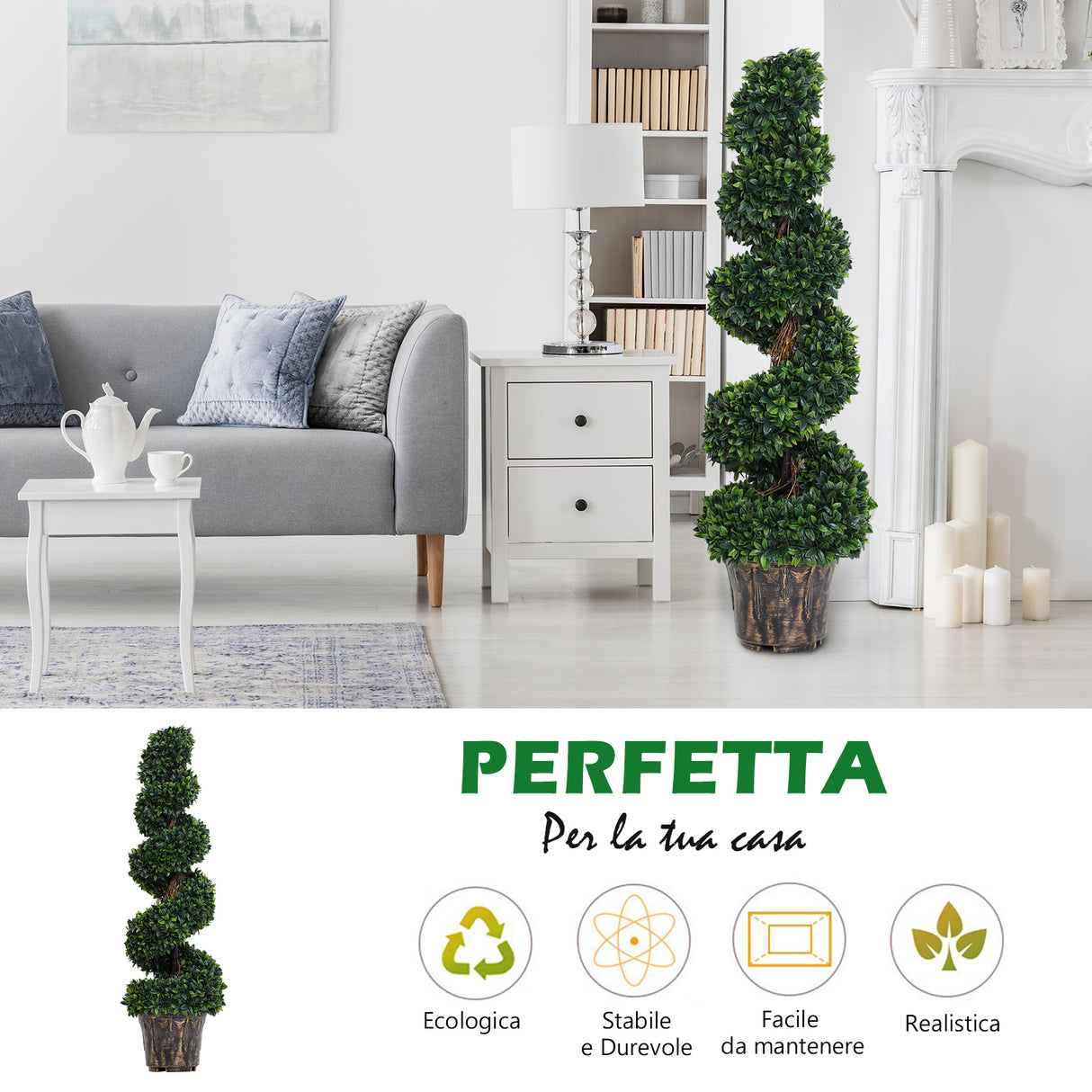 easycomfort easycomfort pianta artificiale bosso a spirale da esterno e interno con vaso 32 x 112cm