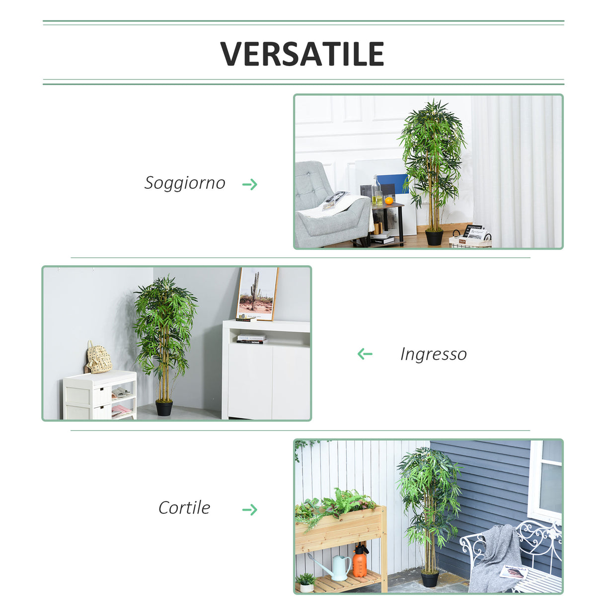 easycomfort bambu artificiale con vaso per interno ed esterno 18x150cm
