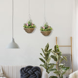 easycomfort set di 2 piante finte lisianthus da appendere per interno ed esterno con vaso in vimini e catenelle 25x34cm rosa e verde