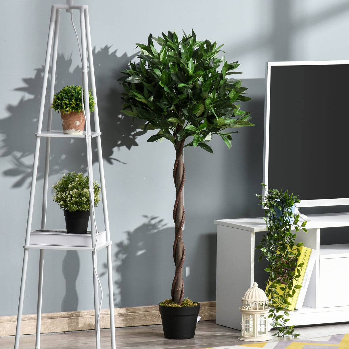 easycomfort easycomfort set 2 piante finte di alloro in vaso alte 120cm per interni ed esterni