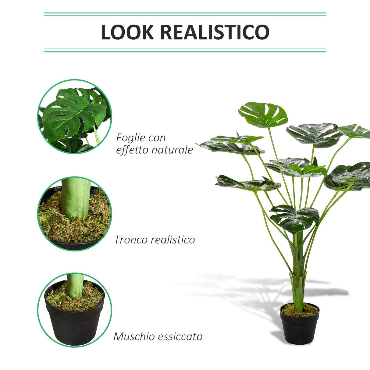 easycomfort easycomfort monstera artificiale 13 foglie e vaso alta 85cm per interno ed esterno