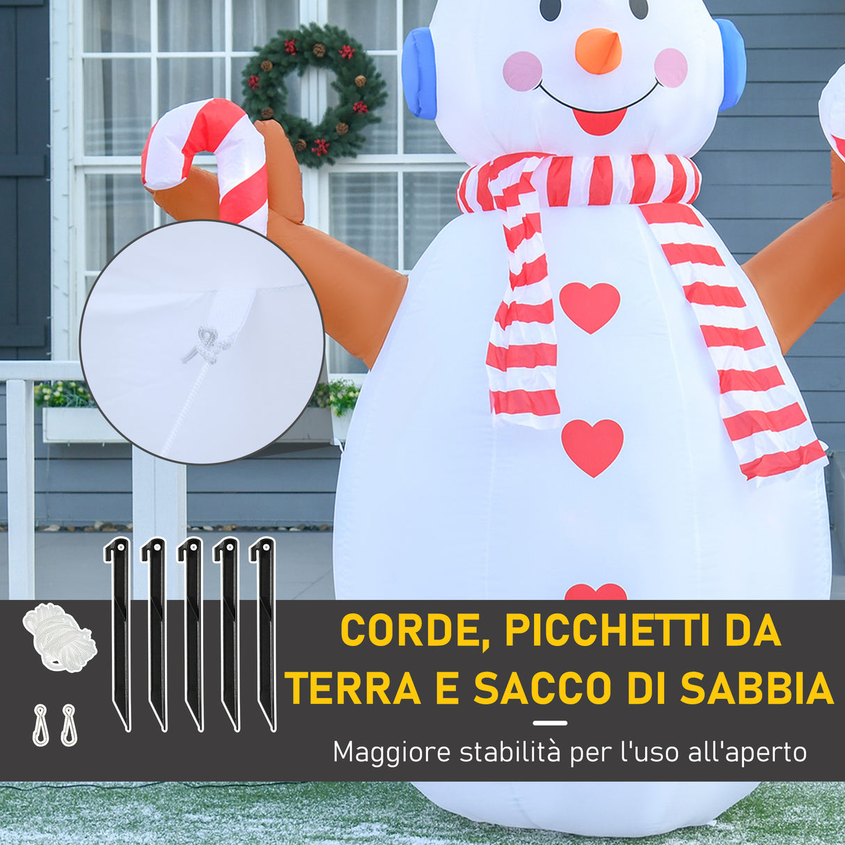 easycomfort easycomfort pupazzo di neve gonfiabile da esterno impermeabile con luci a led 240cm bianco