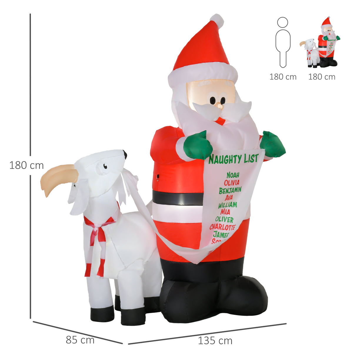 easycomfort easycomfort babbo natale gonfiabile con capretta e luci led integrate per esterno 135x85x180cm