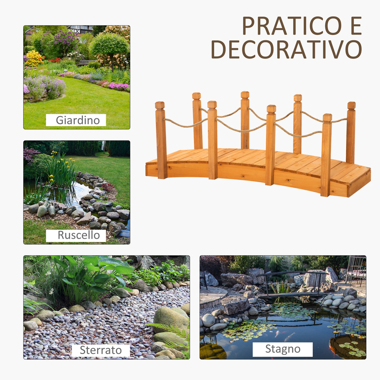 easycomfort ponticello di legno da esterni con sponde in canapa struttura in legno d abete 150x58x58.5cm arancione