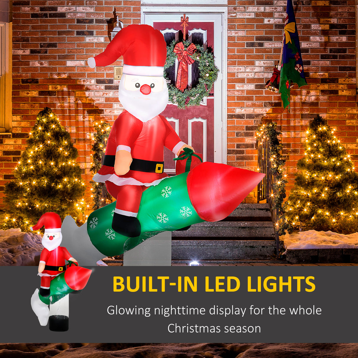 easycomfort easycomfort babbo natale gonfiabile con missile luci led e gonfiatore incluso 154x76x183cm
