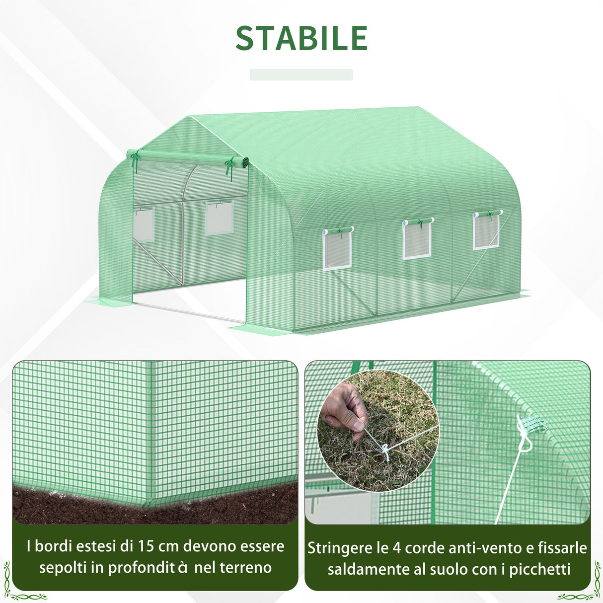 easycomfort easycomfort serra da giardino 3.5 x 3 x 2m serra con tetto a spiovente in pe per piante verde