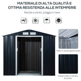 easycomfort casetta da giardino porta utensili in lamiera con porte scorrevoli 213x130x185cm grigio scuro