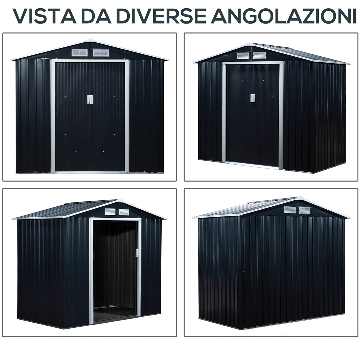 easycomfort casetta da giardino porta utensili in lamiera con porte scorrevoli 213x130x185cm grigio scuro