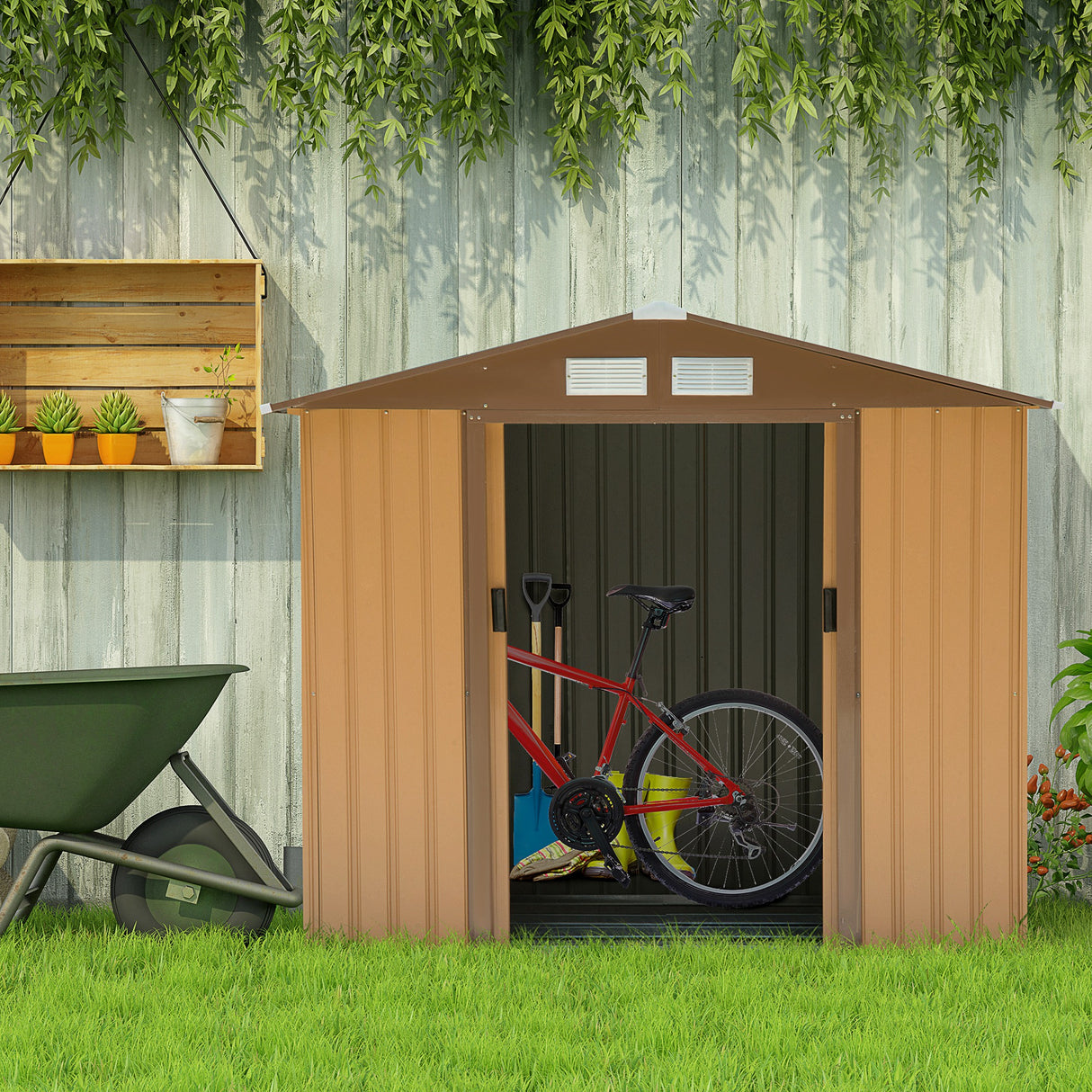 easycomfort cabina casetta da giardino porta utensili in lamiera di acciaio 213x127x185cm