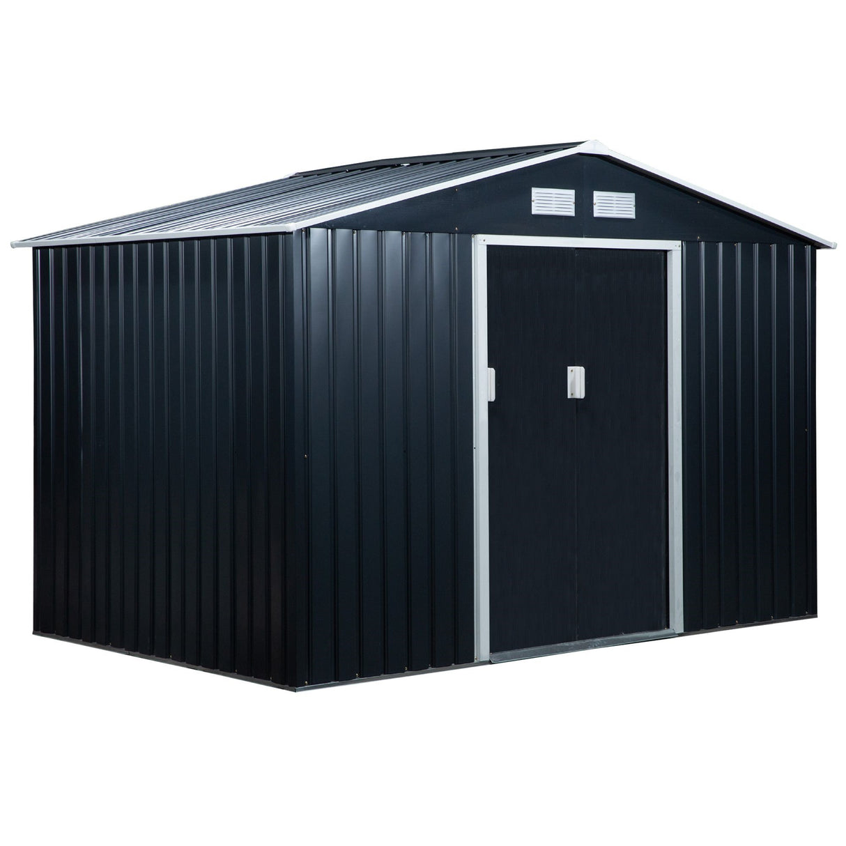 easycomfort casetta da giardino a 2 porte scorrevoli e 4 prese d aria in acciaio e pp 277x195x192cm grigia