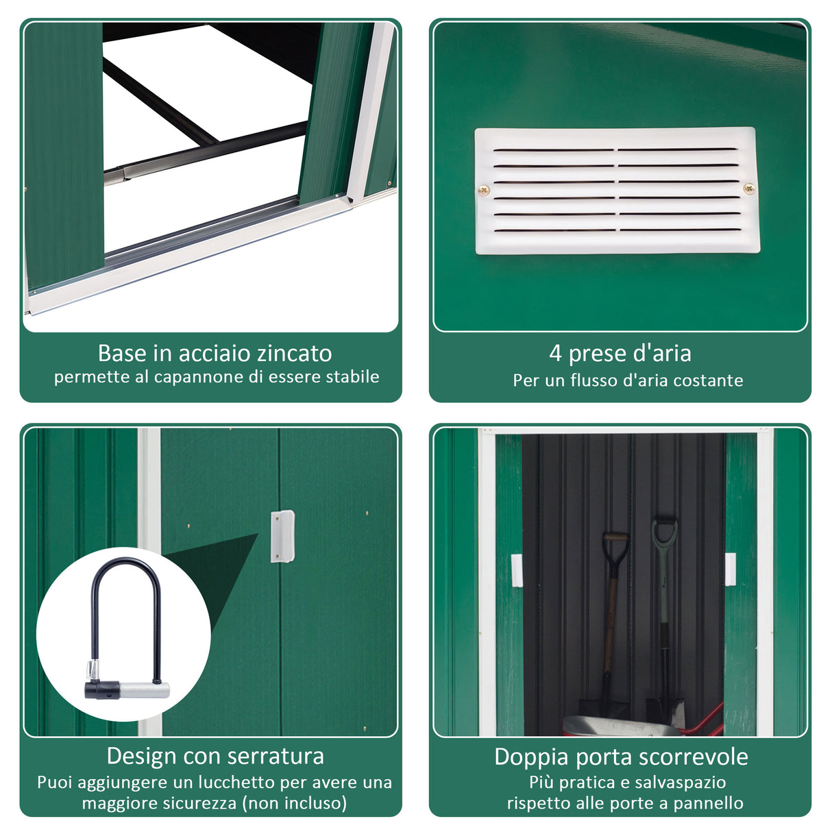 easycomfort casetta porta attrezzi capanno da giardino in acciaio zincato verde 277 x 191 x 192 cm