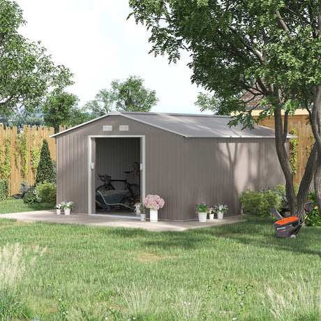 easycomfort easycomfort casetta da giardino con porte scorrevoli e tetto inclinato in acciaio e pp 340x386x200 cm grigio
