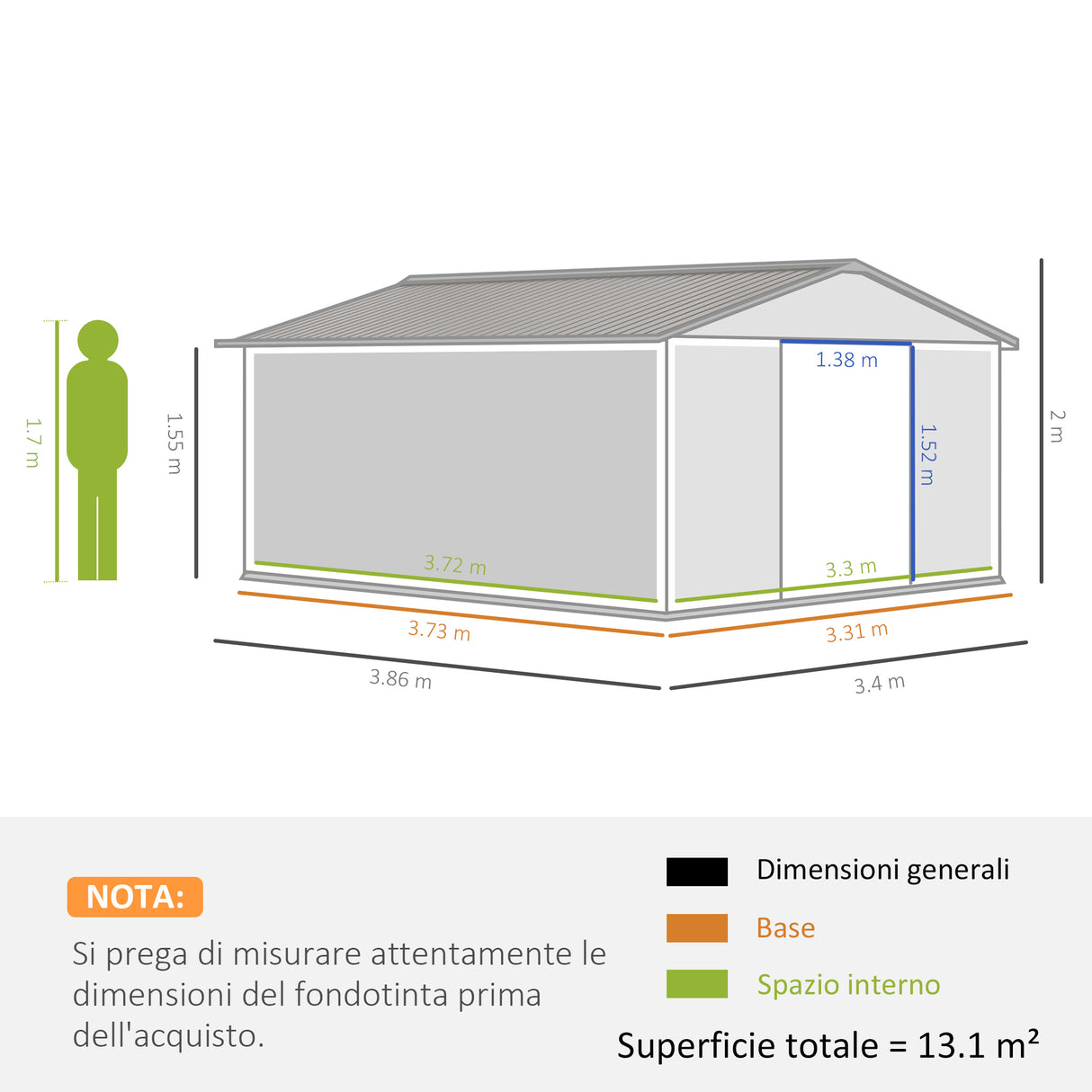 easycomfort easycomfort casetta da giardino con porte scorrevoli e tetto inclinato in acciaio e pp 340x386x200 cm grigio