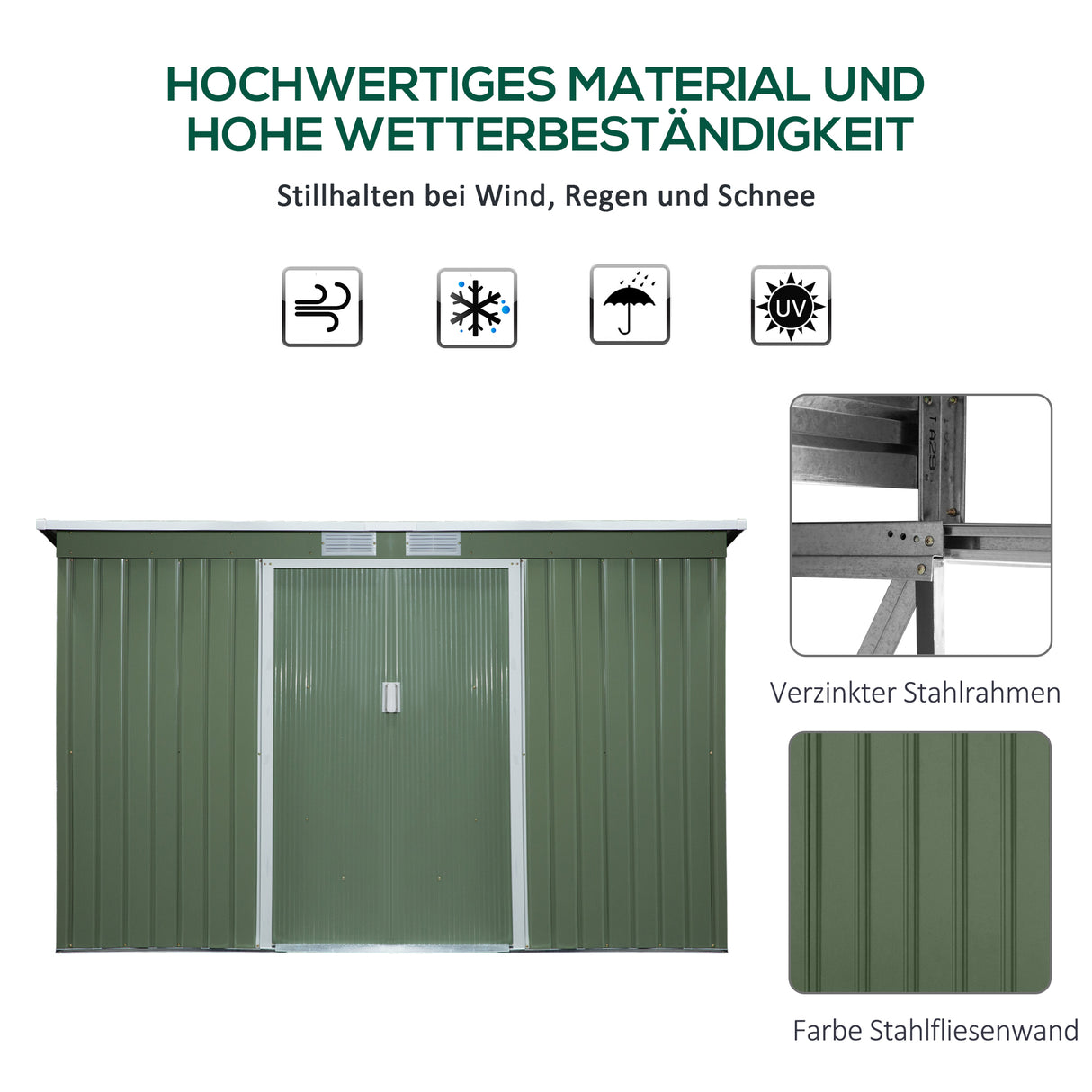 easycomfort casetta da giardino porta utensili in lamiera di acciaio con porte scorrevoli 280x130x172cm verde chiaro