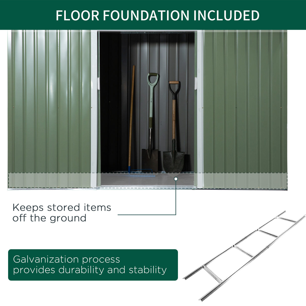 easycomfort casetta da giardino porta utensili in lamiera di acciaio con porte scorrevoli 280x130x172cm verde chiaro