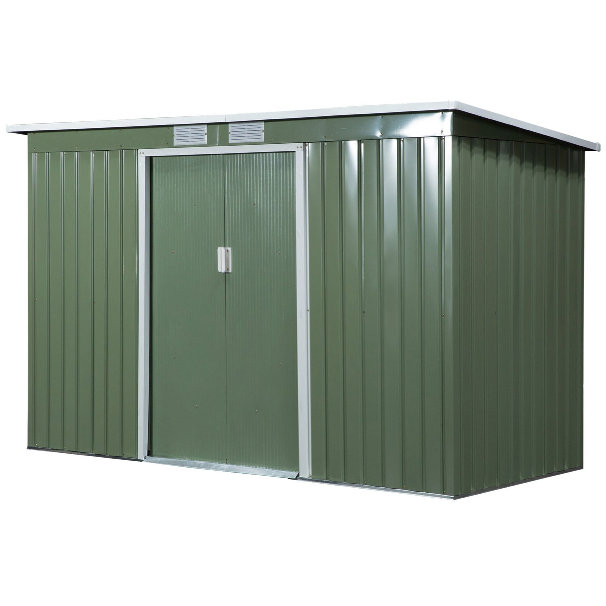 easycomfort casetta da giardino porta utensili in lamiera di acciaio con porte scorrevoli 280x130x172cm verde chiaro
