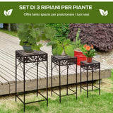 easycomfort easycomfort set 3 pezzi piedistallo porta piante in ferro battuto marrone