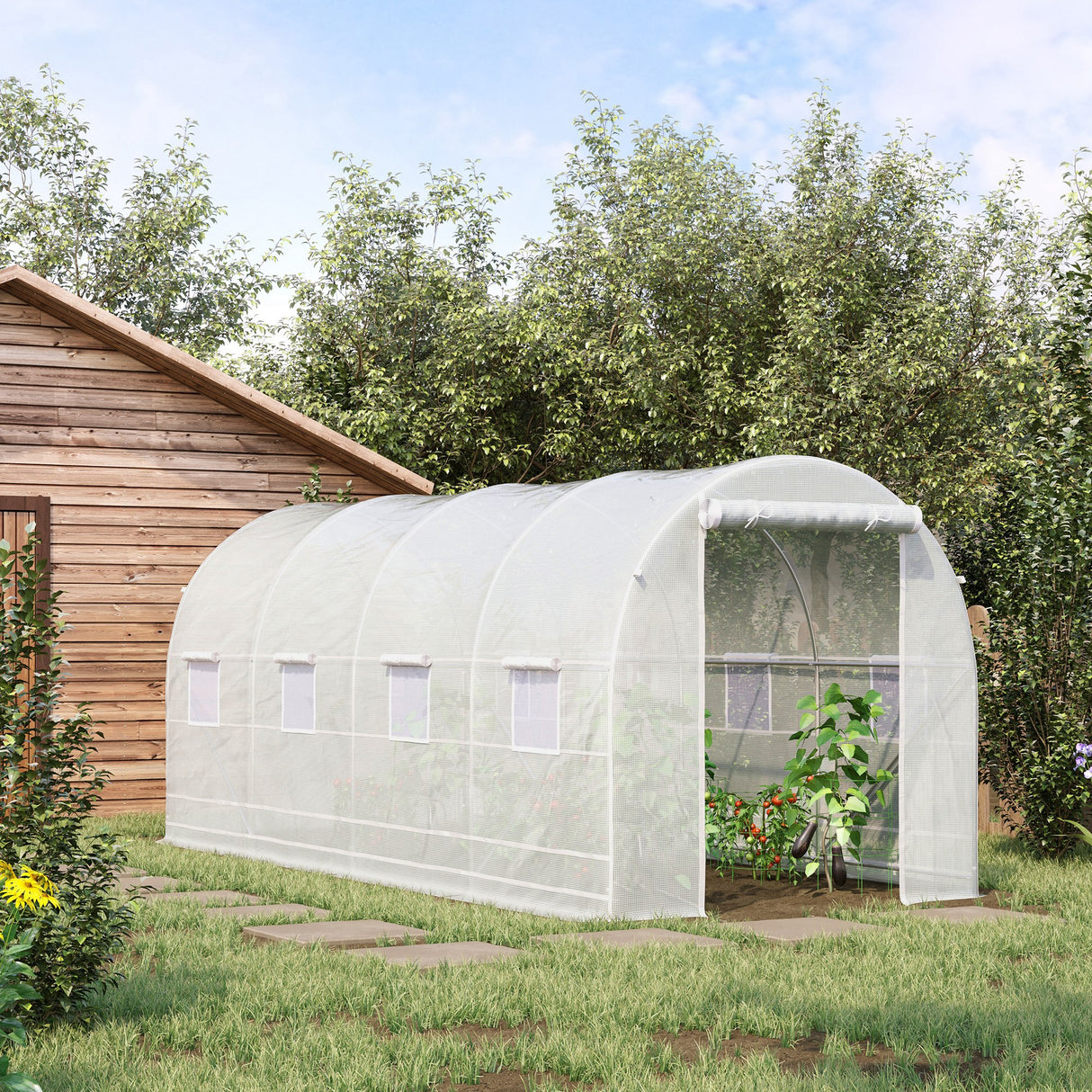 easycomfort easycomfort serra tunnel con struttura in acciaio zincato e telo in polietilene 6 finestre avvolgibili bianco 5 x 2 x 2 m