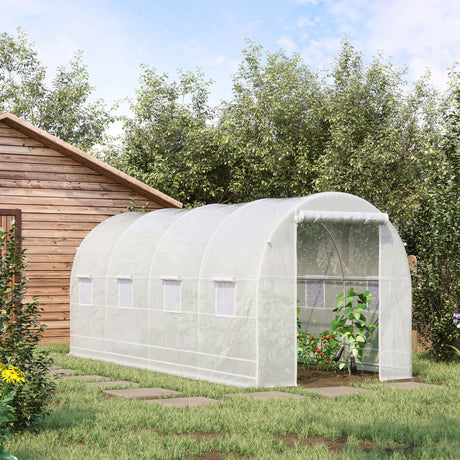 easycomfort easycomfort serra tunnel con struttura in acciaio zincato e telo in polietilene 6 finestre avvolgibili bianco 5 x 2 x 2 m