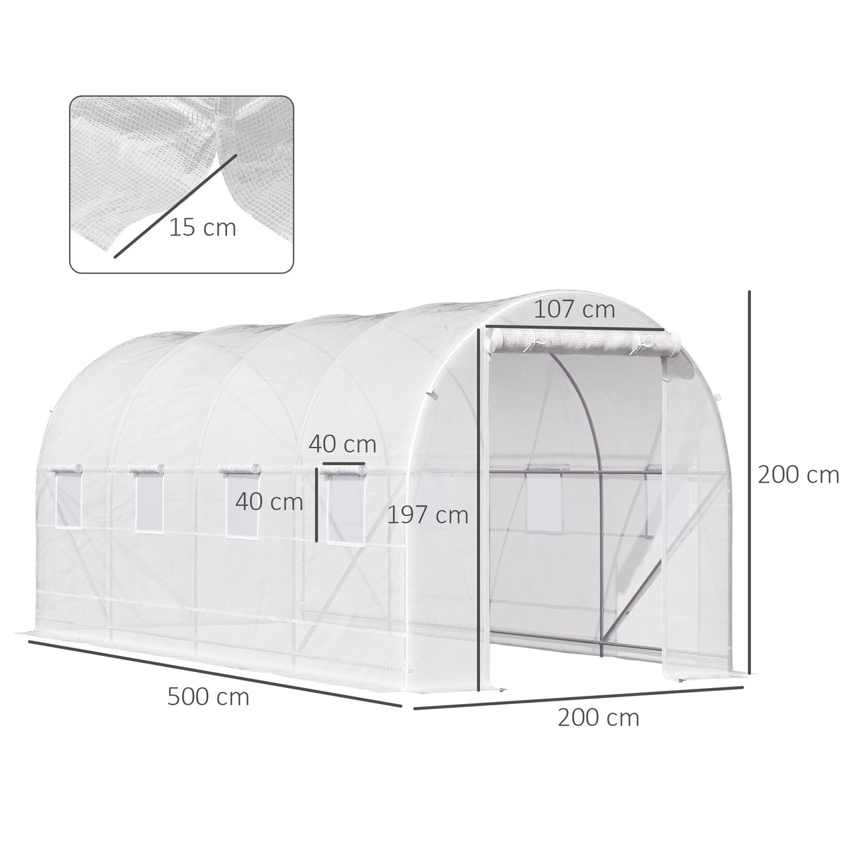 easycomfort easycomfort serra tunnel con struttura in acciaio zincato e telo in polietilene 6 finestre avvolgibili bianco 5 x 2 x 2 m