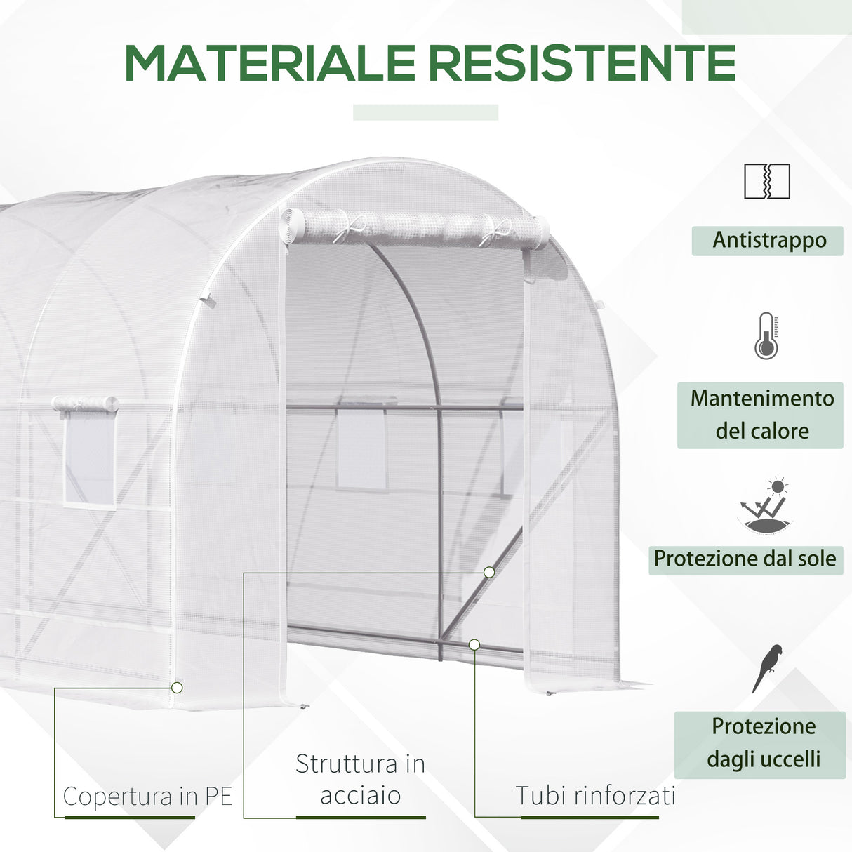 easycomfort easycomfort serra tunnel con struttura in acciaio zincato e telo in polietilene 6 finestre avvolgibili bianco 5 x 2 x 2 m
