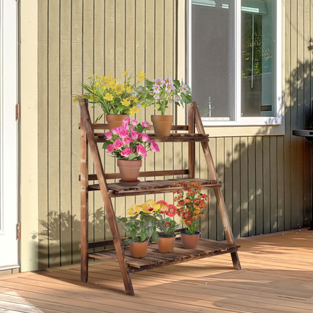 easycomfort easycomfort scaletta fioriera portavasi da giardino a 3 ripiani in legno di abete 100x37x93cm