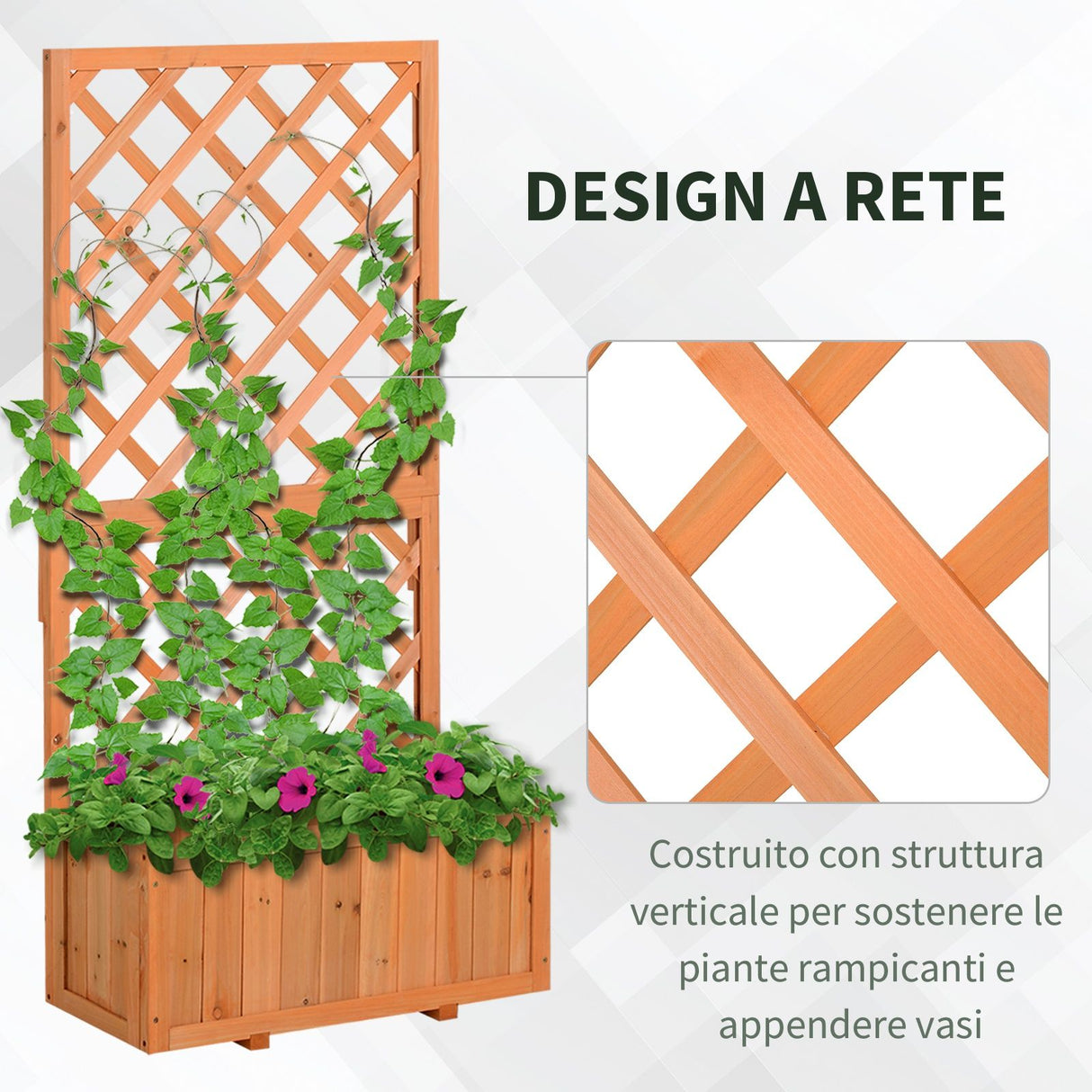 easycomfort easycomfort fioriera da esterno in legno con spalliera a griglia per rampicanti