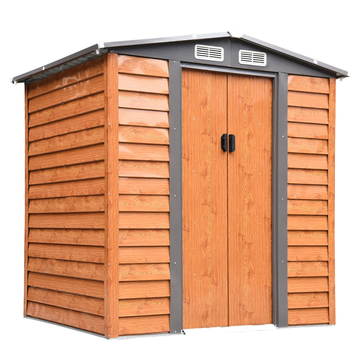 easycomfort casetta da giardino in acciaio e pp con prese d aria 197.5x160x178 201cm marrone