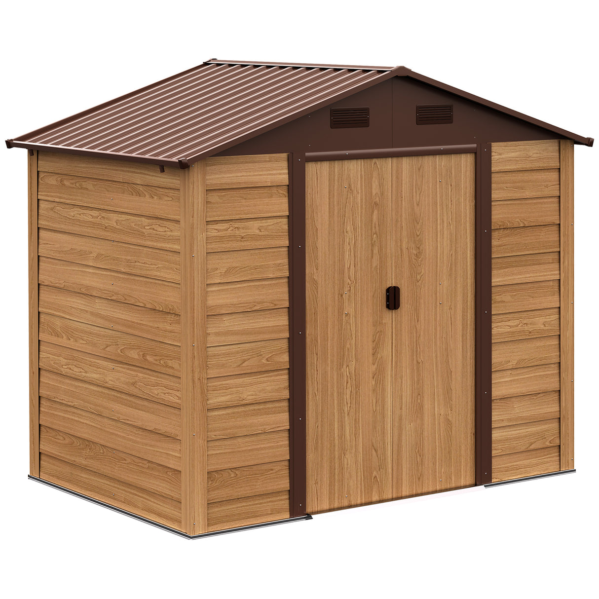 easycomfort casetta da giardino porta attrezzi con porte scorrevoli e pareti effetto legno 152x235.7x208.7cm